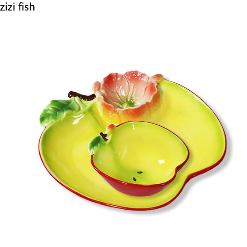 Creative Apple Shaped Plate Ceramic Fruit Plate Dumpling Plates Dessert Bowl Salad Bowl Pasta Dish Sashimi Plates Dim Sum Dish