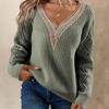 Damen Casual Pullover Ärmel Aushöhlen Gestrickter Pullover Einfarbig V-Ausschnitt Pullover Damen Top