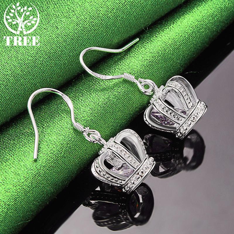Luxury 925 Sterling Silver Nice Zircon Crown Drop Earrings Women Fashion Party Beautiful Exquisite Engagement Jewelry Accessorie