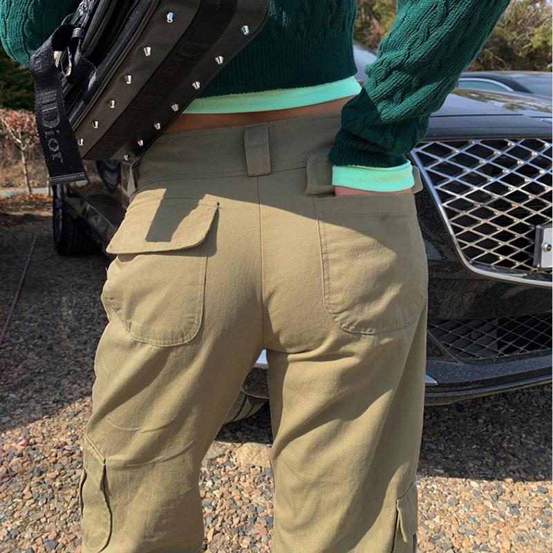 Multi Tasche Neue Einfarbig Cargo Hosen Damen Niedrige Taille Lose High Street 2022 Retro Mode Gerade Denim Hosen Heißer verkauf