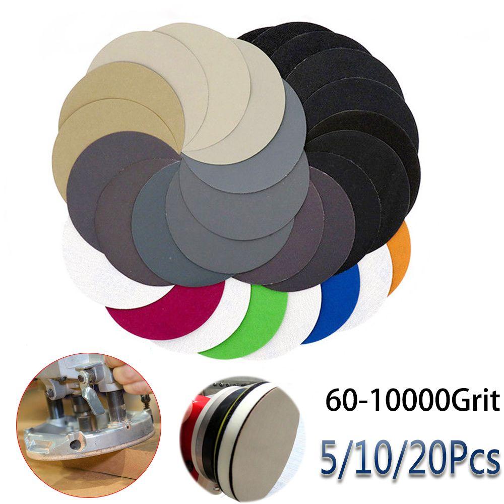 5/10/20Pcs Abrasive With Loop Wet or Dry Sandpaper Pads Sanding Disc 60 - 10000 Grit 5'' 125mm