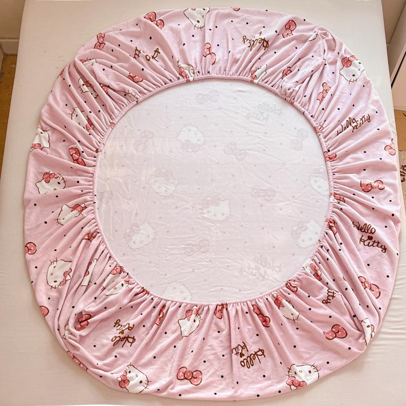 Sanrio Thick Warm Milk Velvet Fitted Sheet - Cute KT Cat, Kuromi & My Melody Design