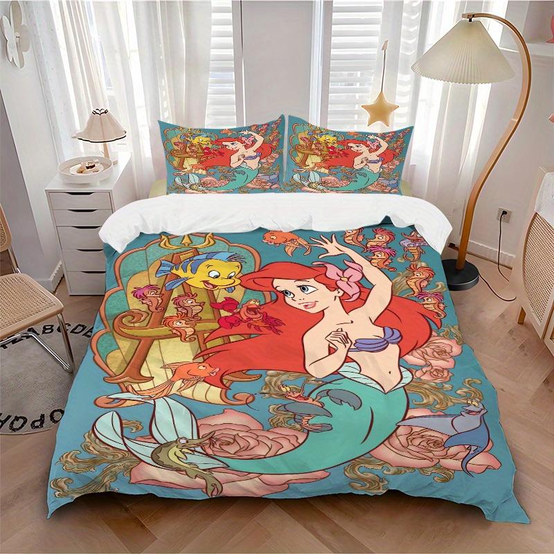 3pcs Disney Princess Ariel Mermaid Sea Life Friends Print Cover Set Ultra Soft, Breathable, and Comfortable Bedding with Stylish Design for Bedro