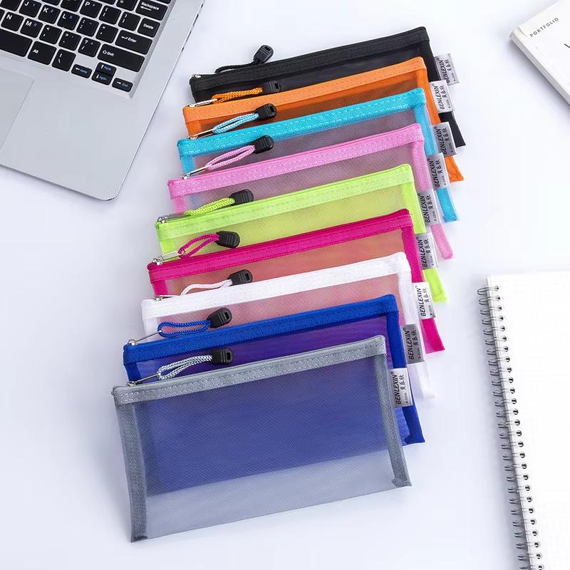 Mesh Pencil Pouches With Transparent Design And Durable Zipper Perfect For School Exams Office Daily Storage