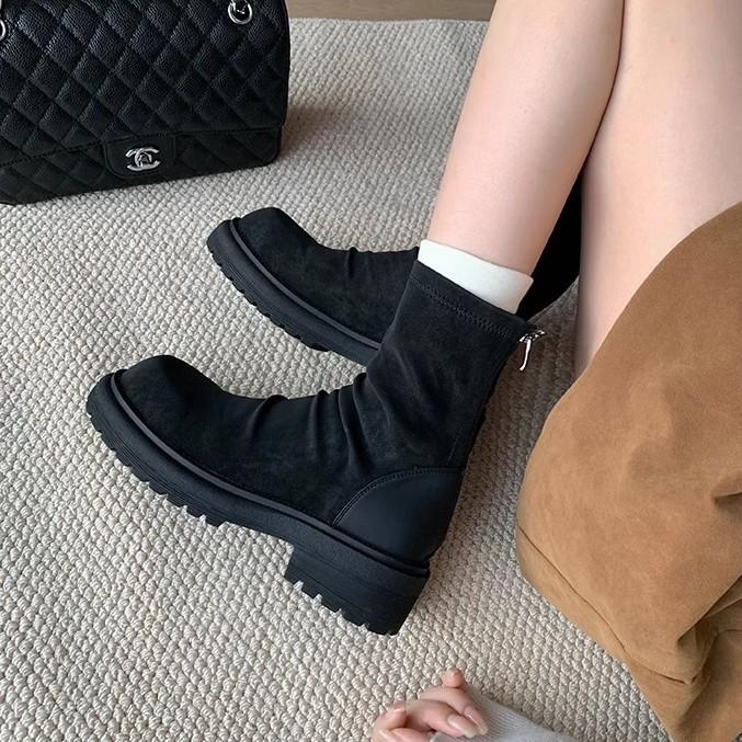 Grape Mother Winter New Pleated Stacking Boots Casual Style Korean Version Knight Boots Comfortable Soft Leather Retro Short Boots