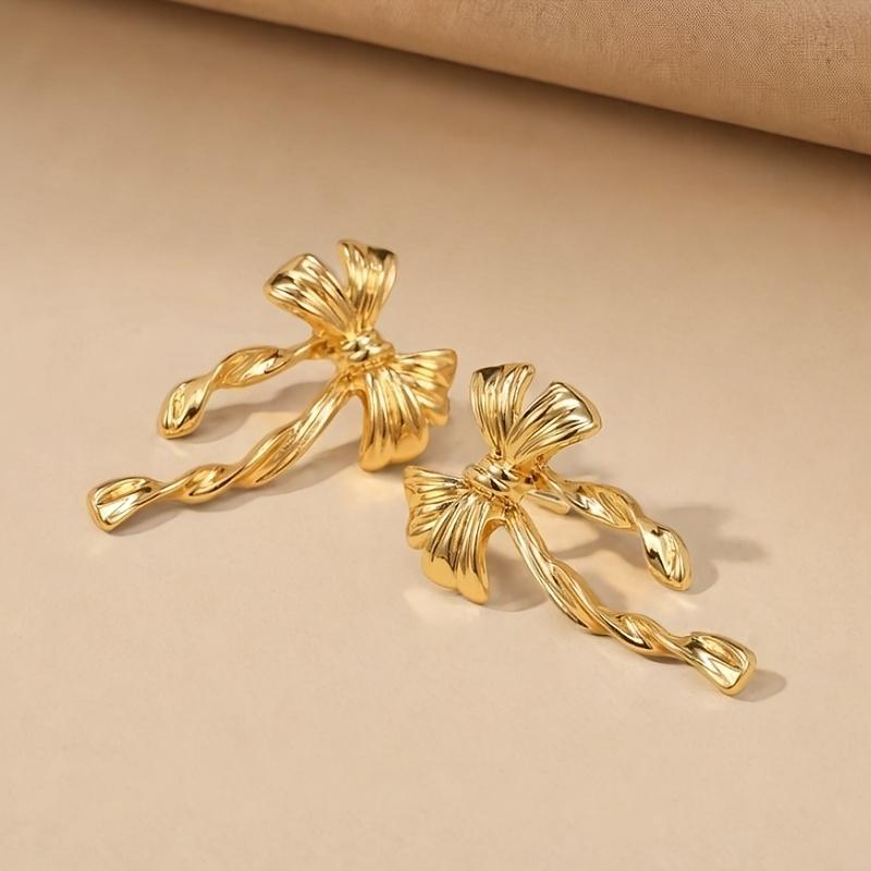 1 Pair of Bohemian Style Long Spiral Bow Earrings, Elegant and Graceful, Suitable for Women's Daily Commuting and Vacation Decoration, Creative Gift