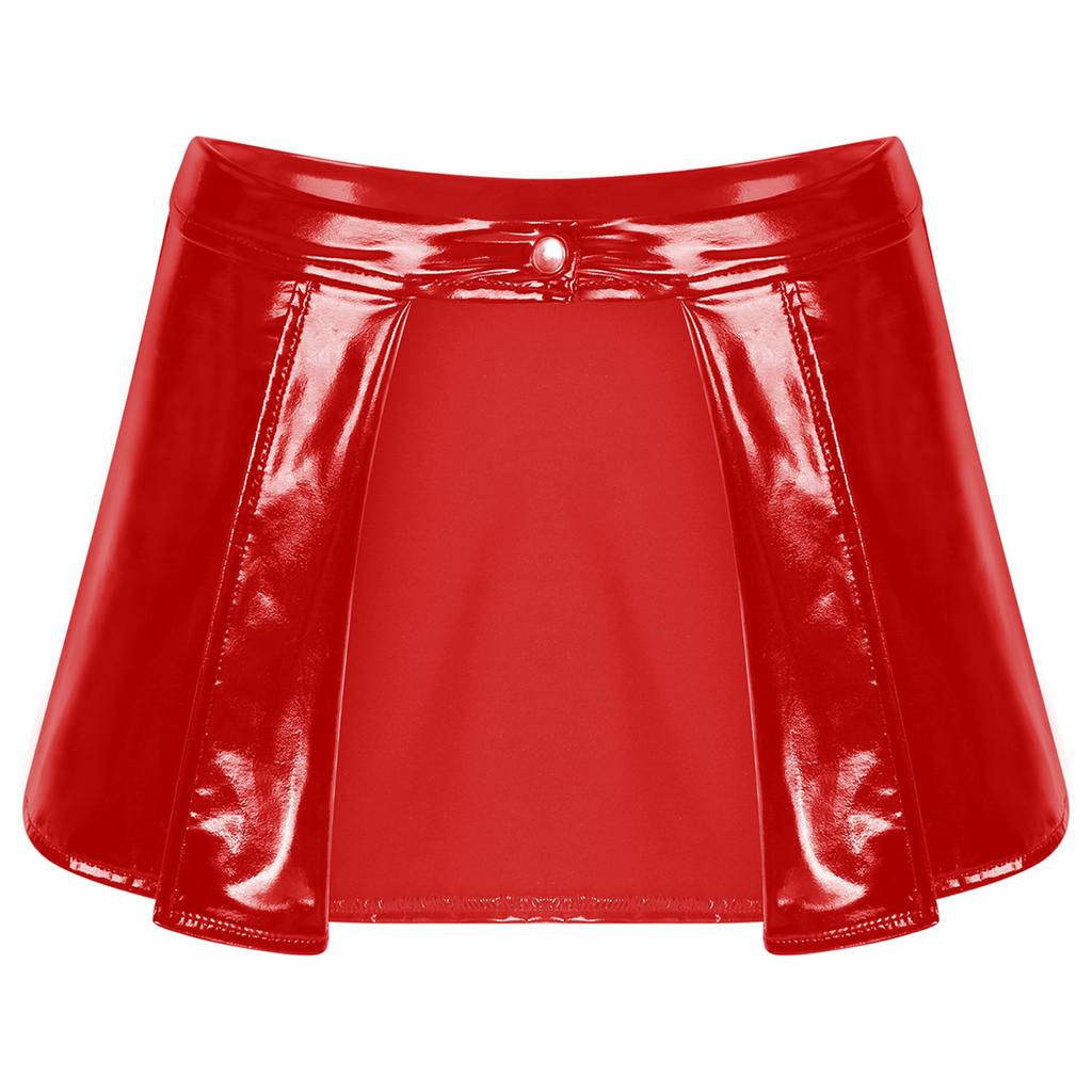 Womens Patent Leather Mini Skirt Open Front Design Pole Dance Clubwear