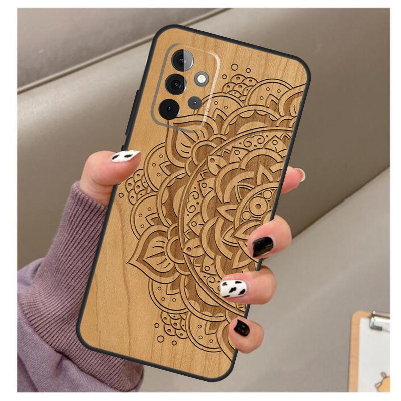Mandala Floral Wood Case For Samsung Galaxy A32 A52 A12 A22 A16 A26 A36 A56 A06 A55 A35 A15 A54 A34 A14 A13 A53