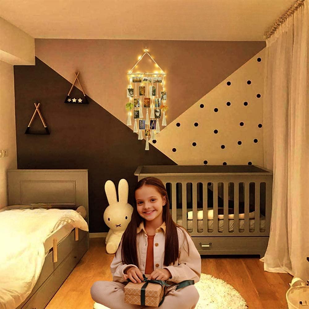 Bohemian Lace Wall Hanging Photo Display with Lights and Clips for Bedroom Decoration