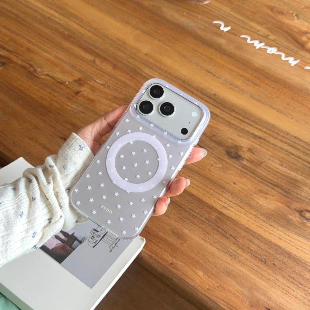 

Korean Style Pink Stars Magnetic Phone Case for iPhone 17 Pro Max iPhone 14 Pro Max