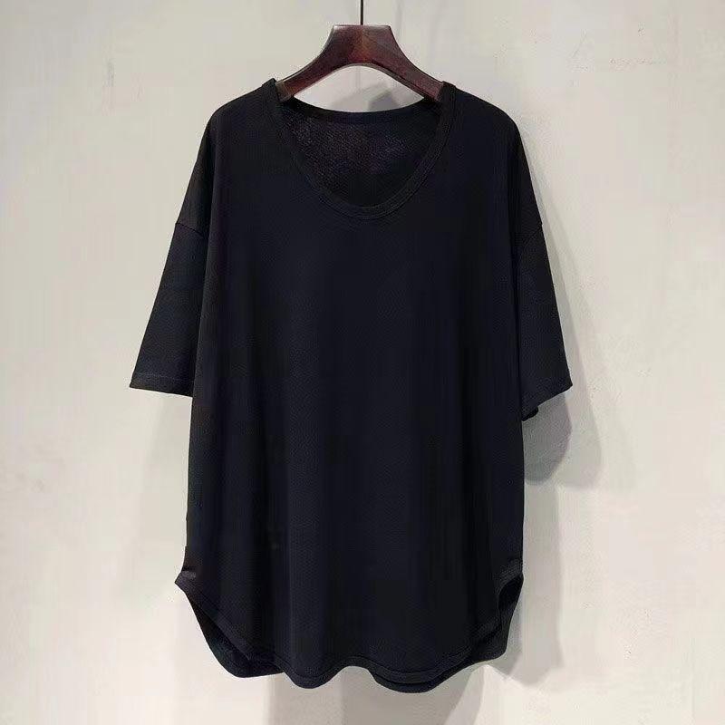 

Женская футболка в стиле Харадзюку, хлопковый свободный повседневный топ с круглым вырезом и короткими рукавами, один размер S чёрный