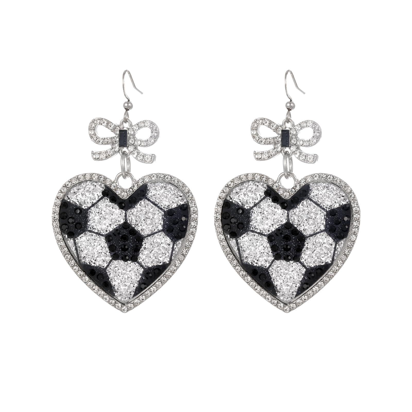 European, American, Canadian, and Mexican World Cup oil dripping cheerleaders cheer earrings for women, heart-shaped diamond studded ear hooks