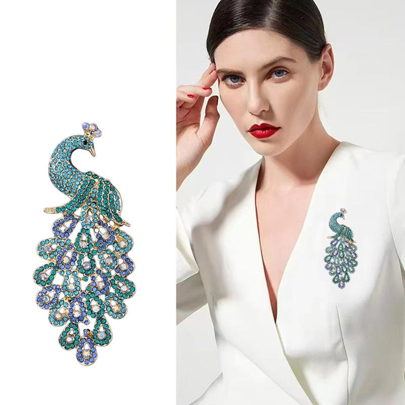 Fashion Luxury Animal Rhinestone Peacock Brooches For Women Clothing Coat Jewelry Accessories Gifts