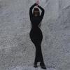 2024 Autumn/Winter Fashion: Women's Color-Block Slim Round Neck Long Sleeve Finger Set Dress