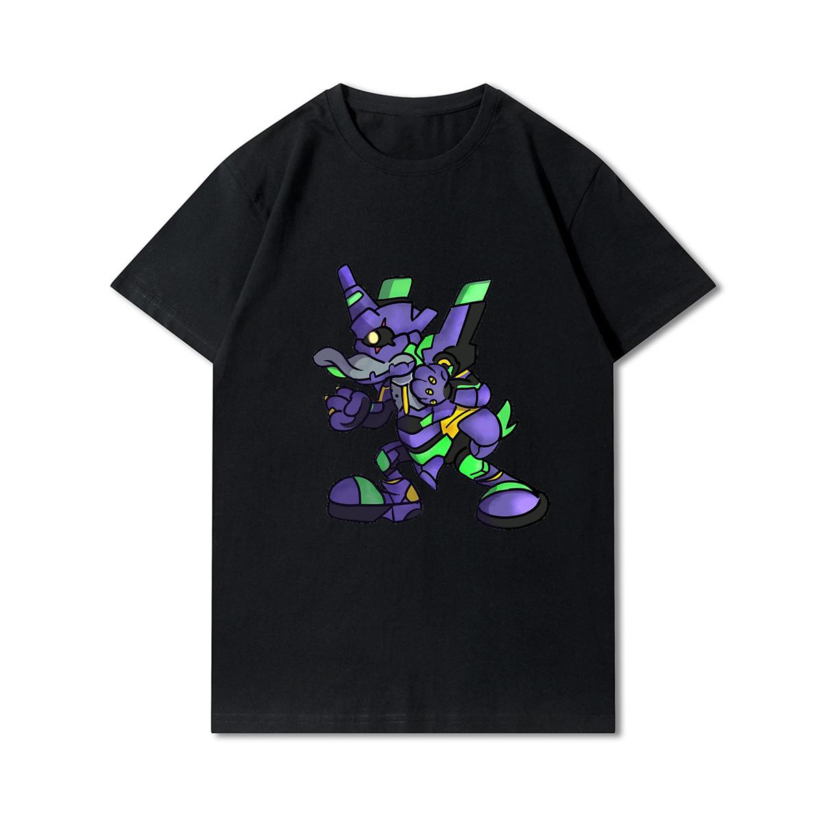 

Модные мужские футболки с принтом Evangelion, хлопковые топы с круглым вырезом, летние повседневные черные футболки в стиле аниме 3XL