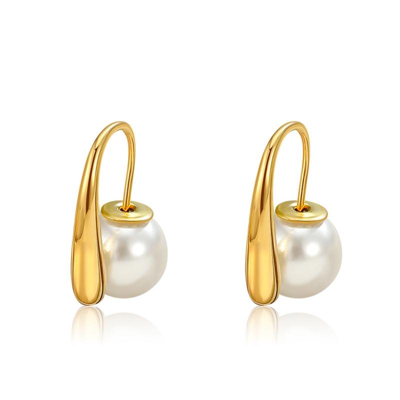 Two in One Golden Metal Imitation Pearl Stud Earrings for Women Geometry Simple Fashion Sweet Personality Jewelry Gift
