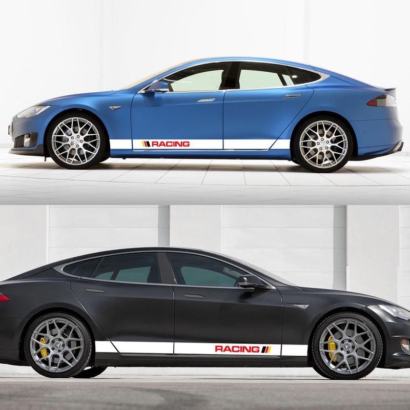 2PCS Car Door Racing Stripe Sticker Vinyl Decor Auto Exterior Decal Decor Tuning Accessories For Tesla Model 3 Y S X 2016-2024