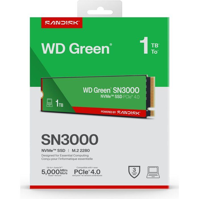 WESTERN DIGITAL - WDS100T4G0E - SSD Interne - Green - SN3000 - NVMe - 1 To