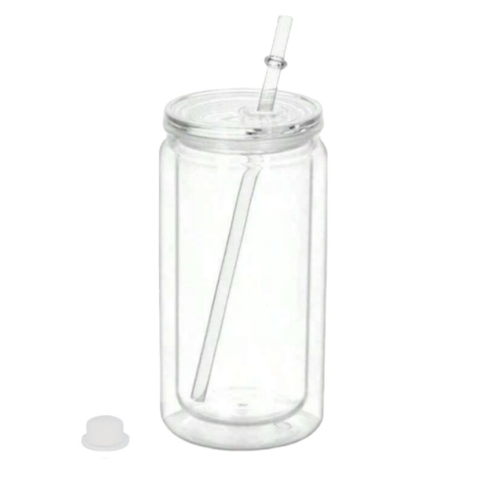 

16oz Plastic Water Bottle Double Wall Snowglobe Tumbler with Pre-Drilled Hole Reusable Mason Jar Cups for DIY Coffee Juice Gifts