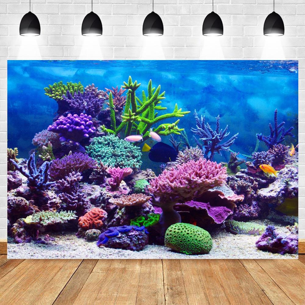 Underwater World Seabed Photography Backdrop Decor Ocean Undersea Fish Coral Baby Birthday Background Photo Studio Props Custom