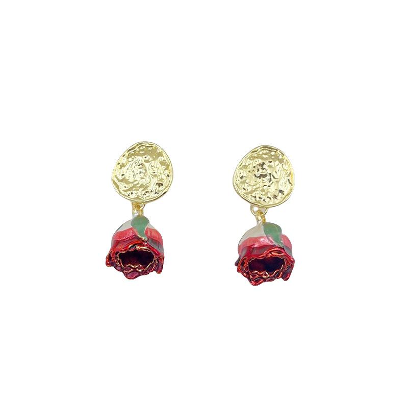Gentle French Eternal Rose Stud Earrings - Mori Style Fairy Design