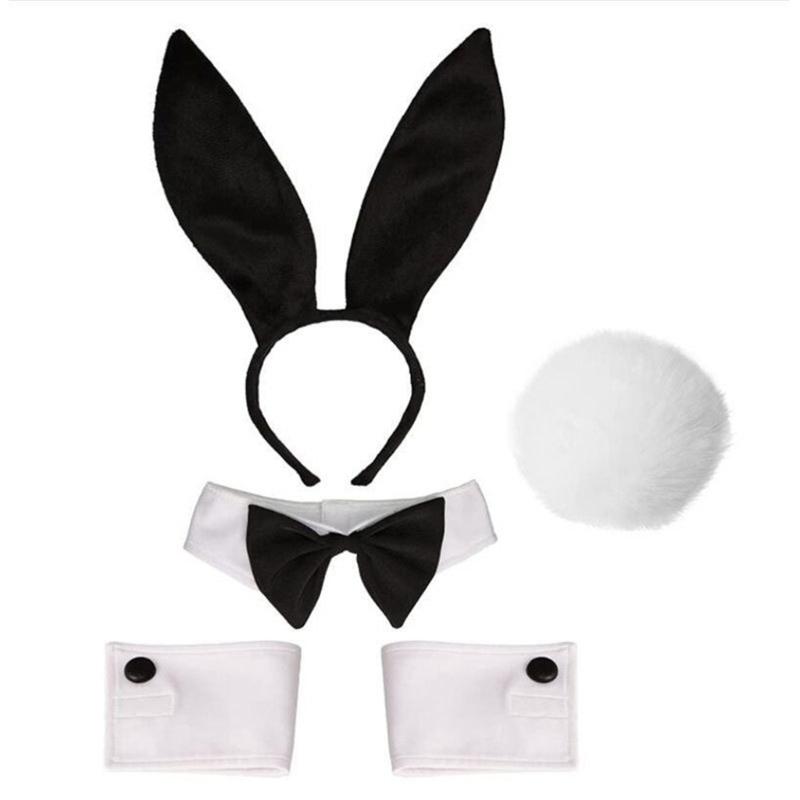 Easter Rabbit Headwear Rabbit Ears Headbands Bowtie Tail Set Rabbit Ears Costume Set Animal Hair Hoop for Easter Party
