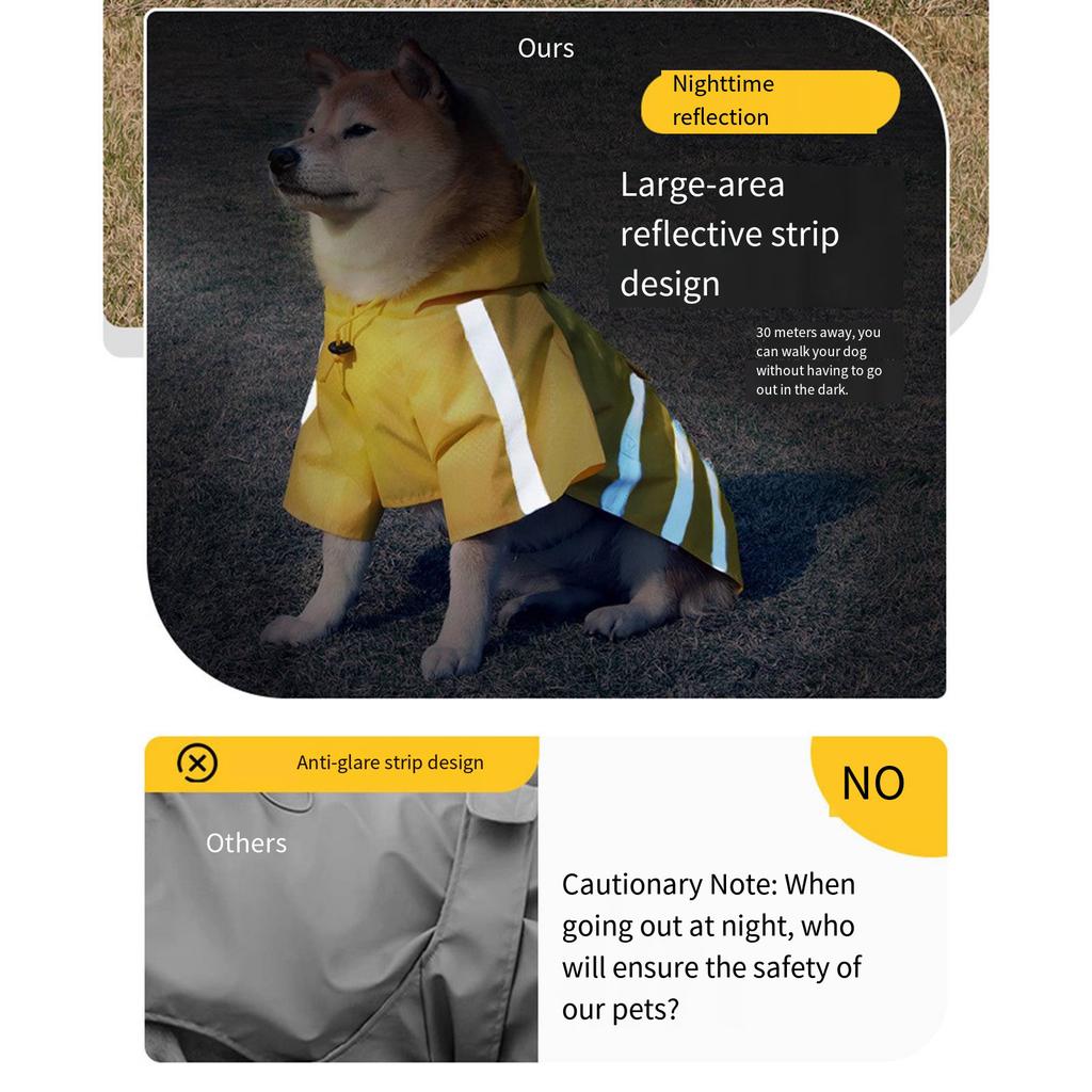 Water Resistant Dog Raincoat With High Density PU Fabric Reflective Strips For Night Safety And Rainy Day Protections