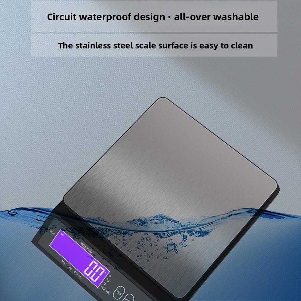 Digital Electronic Kitchen Scale Waterproof Stainless Steel Measuring Scale with LCD Display 5kg/0.1g 10kg/1g Rechargeable