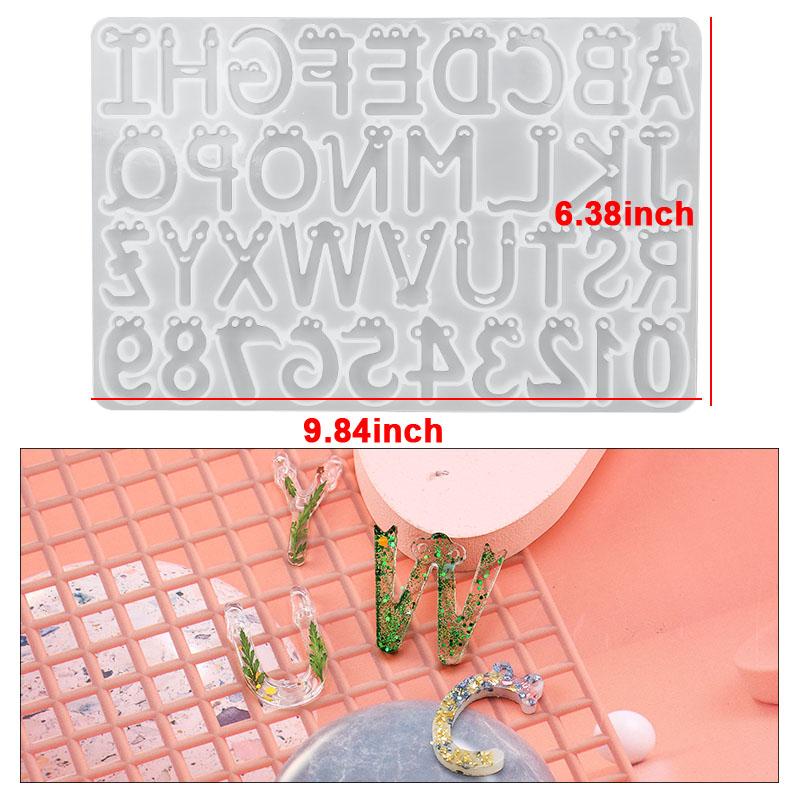 Alphabet Epoxy Resin Mold Kit Ornament Backward Letter Resin Silicone Mold Drill Number Mould For Keychain Making Jewelry DIY