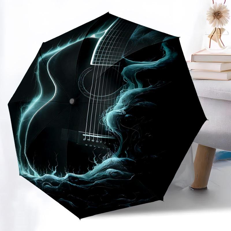 1pc Guitar Waves Automatic Folding Umbrella Compact Lightweight Travel Umbrella with 8-Rib Sturdy Frame, Windproof & Self084
