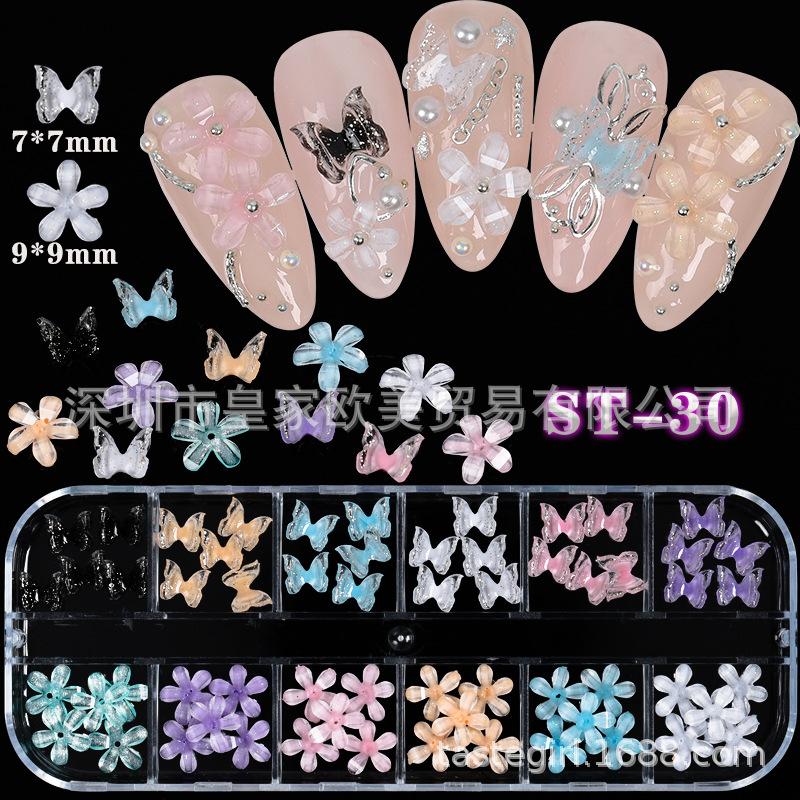 

Nail Art Jewelry Material Package Mixed Japanese Three-Dimensional Simulation Butterfly Flower Multi-Color Box