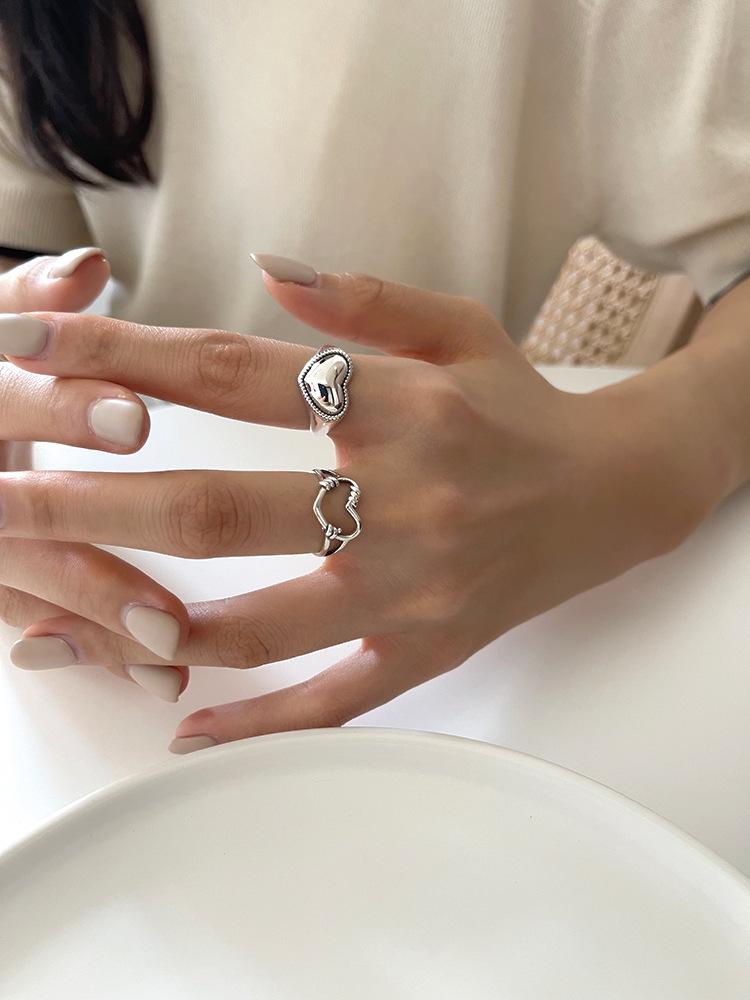 Korean Style Retro Love Heart Adjustable Open Ring for Women - Sweet Peach Heart Design