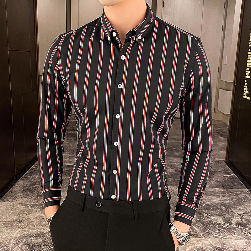 Neu Langarm Gestreiften Shirts Für Männer Business Casual Formale Bluse