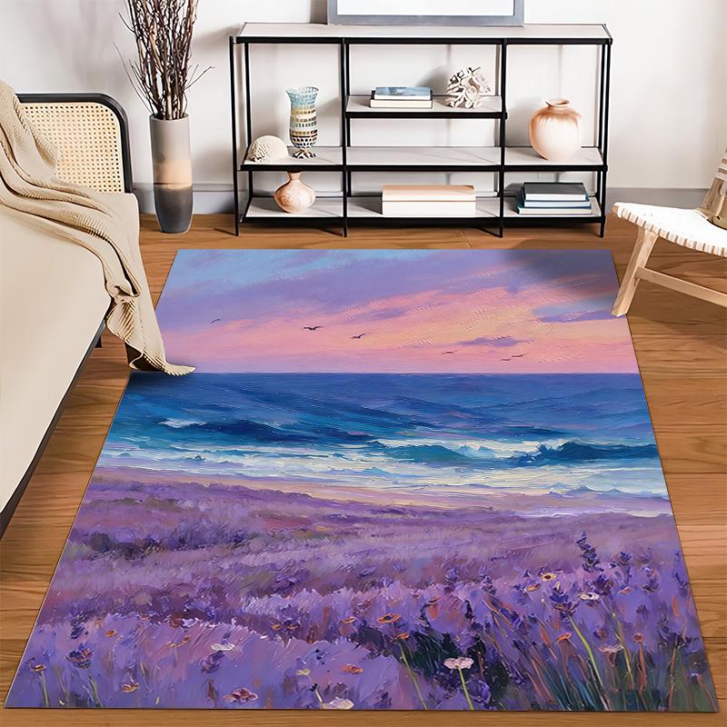 "Ocean Sunset Purple Lavender Field Art Carpet for Living Room" Suitable for use as an anti-slip for living room bedroom sofas