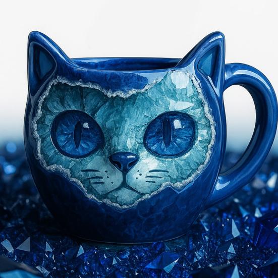 Ručně vyráběný hrnek s kočičí tváří z umělého křišťálu, geodový hrnek pro kotě, pryskyřičný minerální hrnek na kávu a čaj, unikátní umělecká dekorace, dárek pro rodinu, přátele, milovníky koček