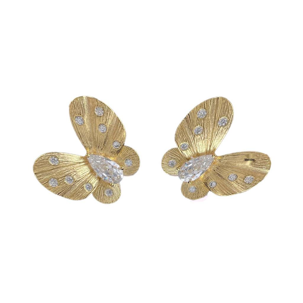 Elegant Butterfly Stud Earrings: Copper Alloy with S925 Silver Needle, Micro-Inlaid Design