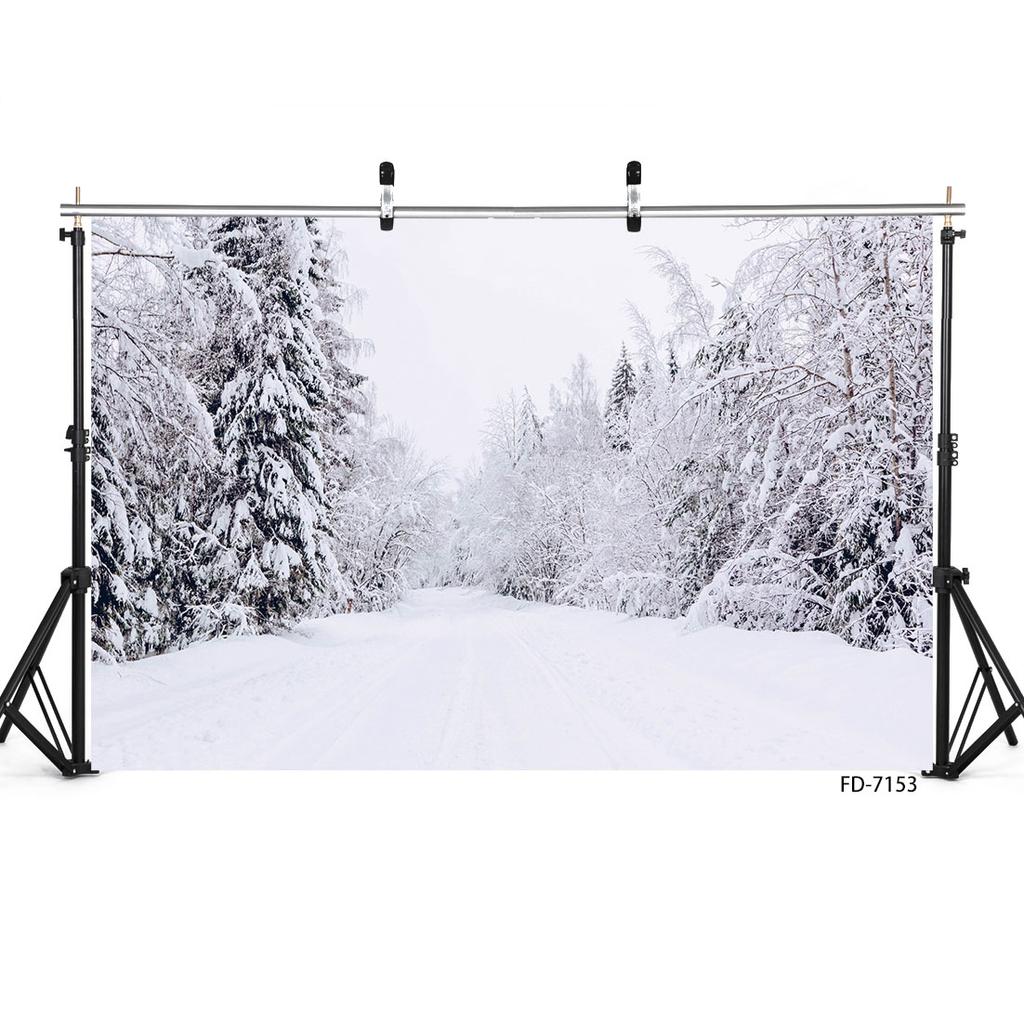 Snowy Winter Forest Road White Photo Backgrounds Customized Backdrops for Baby Children Portrait Photoshoot Photography Props