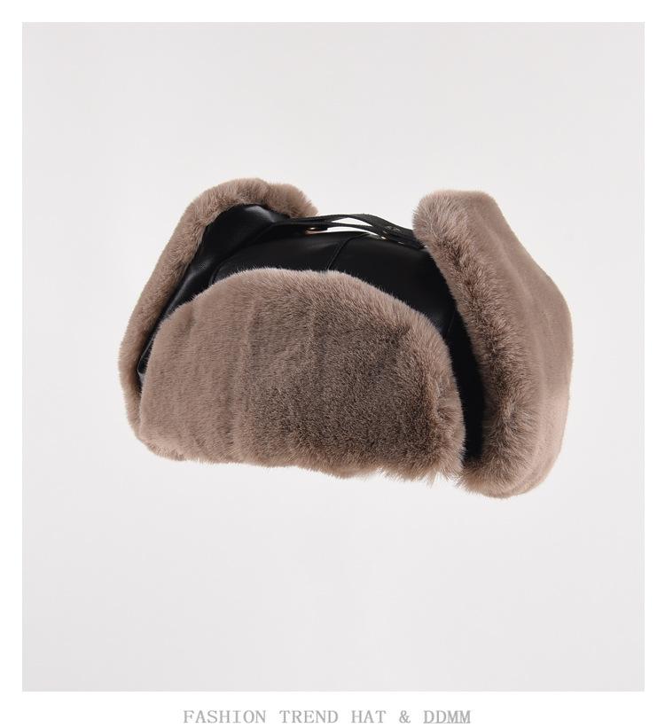Leather Lei Feng Cap Men and Women In The Fall and Winter Thickened Warm Ear Protection Cap Outdoor Skiing Cycling Velvet Cold Cap