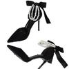 Fashion Spring Black Pointed Stiletto High Heels for Women Sexy Party Pumps Fashion Women String Bead Bow Tie Buckle Strap Heels Sandals