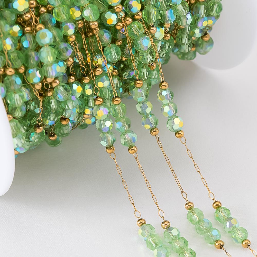 

0.5Meter 1Meter Stainless Steel Three Beads Chains Jewelry Making DIY Party Bracelets Necklaces Glass Ball Beaded Chain Material 0.5meter