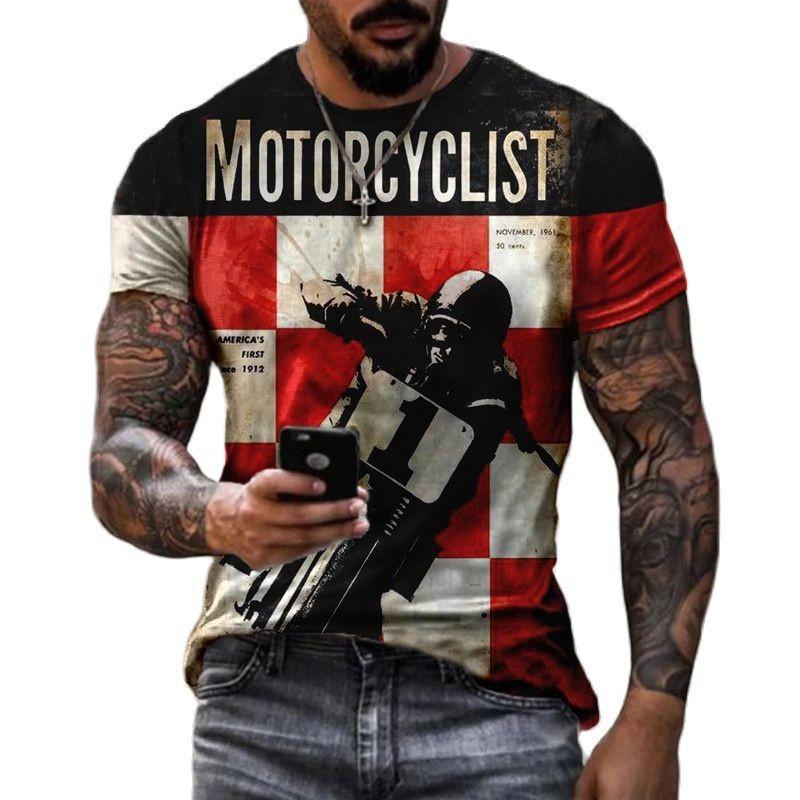 Retro Men's T-shirt 3D Gulf Print Short Sleeved Letter Top Street Oil Painting Men's T-shirt Motorcycle T-shirt Men's Clothing