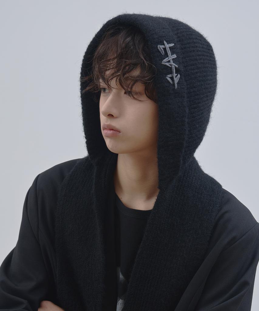 Ladeuedisyeon Lad Wool Knit Hooded Muffler_Black