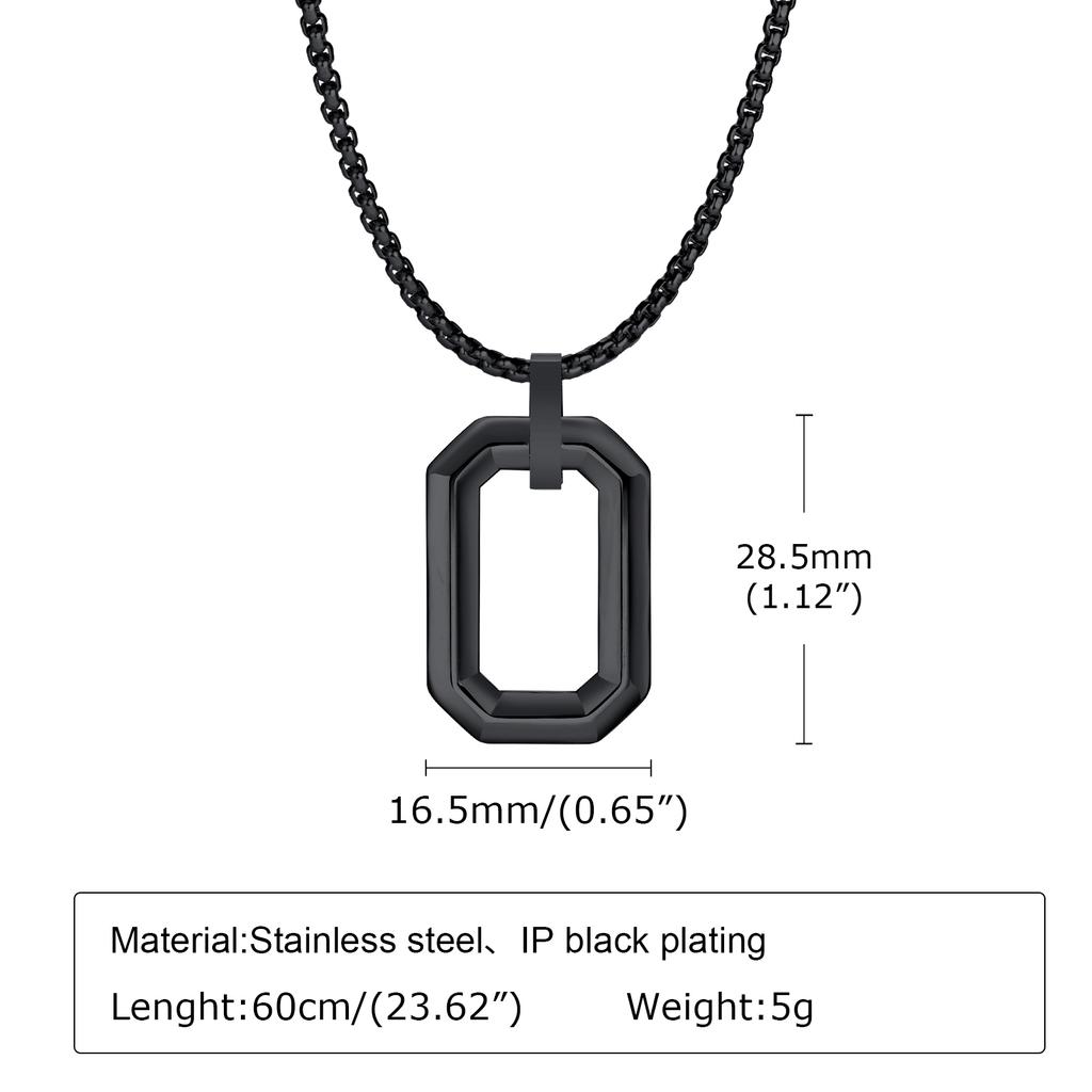 Cool Geometric Pendant Necklaces for Men Boys, Waterproof Stainless Steel Square Pendant with Box Chain, Minimalist Collar Gift