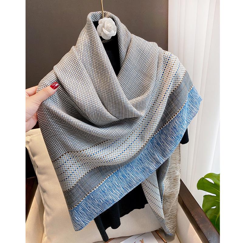 Versatile Cotton Linen Check Print Sun Protection Travel Shawl Scarf - Large 130 Square