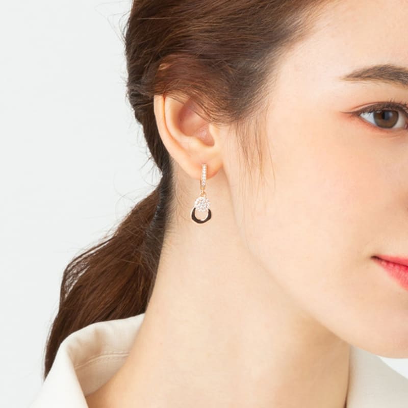 ELLE Jewelry 14K Round Drop One-Touch Earrings (Gold Pin) ELGPEE191