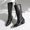 New Women's British Style Women's Knee High Boots Round Toe Block Heel Women's Zipper Plus Size 36-42 Zapatos Mujer