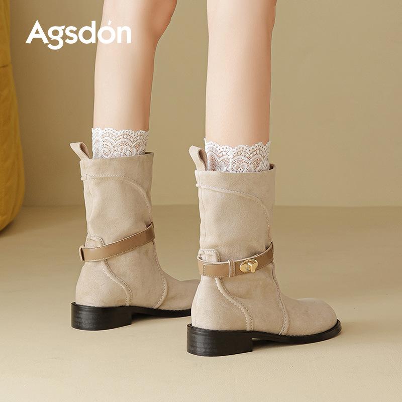 Augustine black Martin boots women's 2025 new autumn platform-soled retro short boots medium tube British western boots
