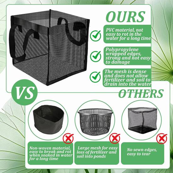 Mesh Pond Plant Basket Aquatic Plant Grow Bag Reusable Large Planter Pots with Handles for Growing Water Lilies Lotus Aquatic Plants