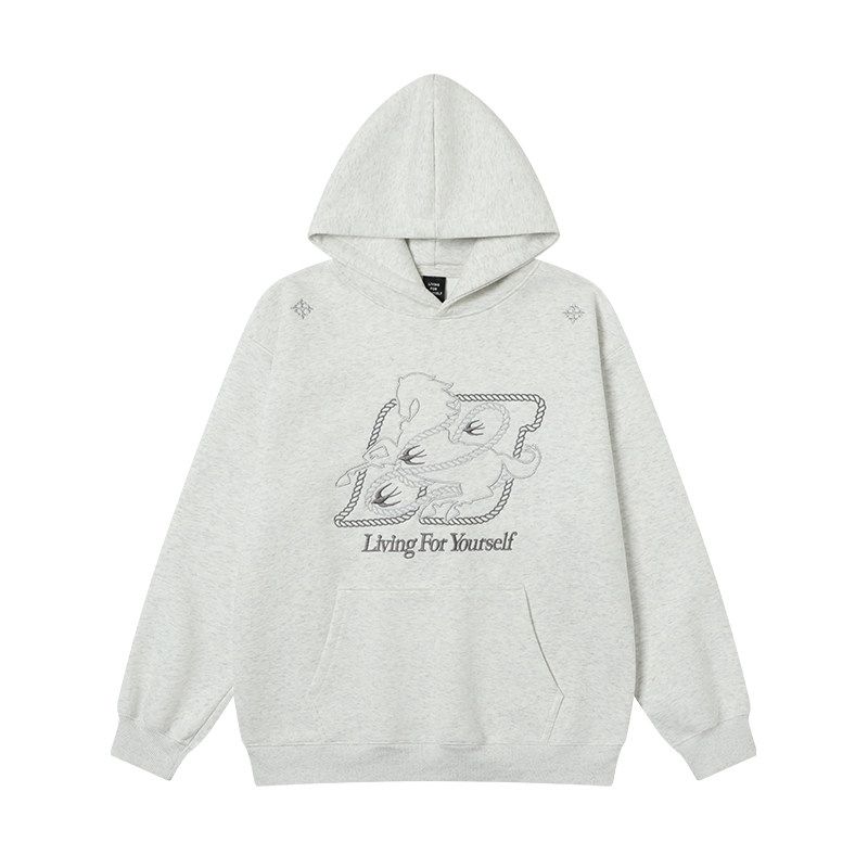 Jungle Tiger 2026 New Year Horse Embroidery Hooded Sweatshirt for Men and Women, New Chinese Style Year of the Horse Zodiac Year Clothing