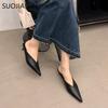 Fashion SUOJAILUN 2024 Sping New Brand Women Mules Shoes Fashion Pointed Toe Shallow Slip On Slipper Shoes Thin Low Heel Dress Sandal